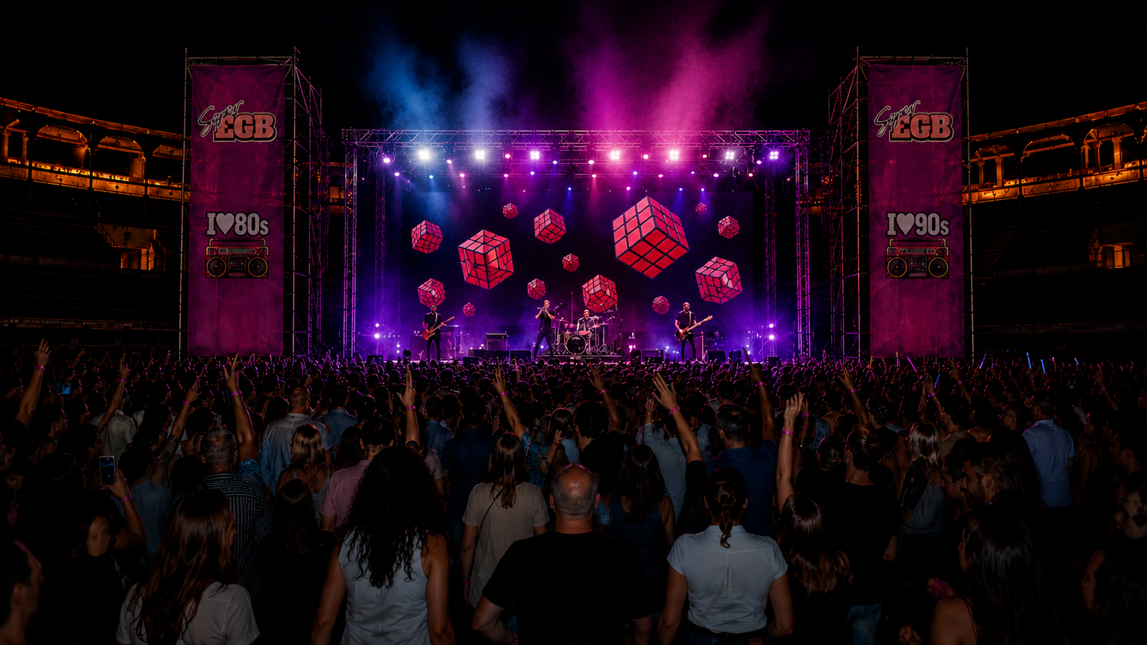 Público y escenario de la fiesta Super EGB